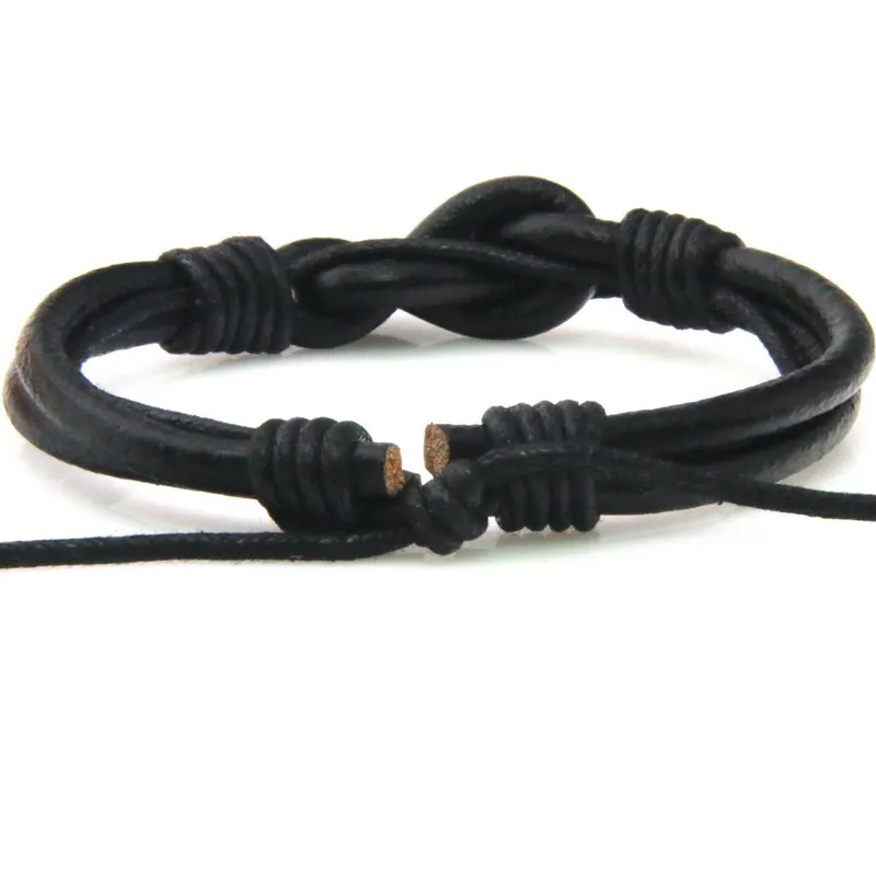 Adjustable 18-26CM 8-word Leather Bracelet Punk Men Jewelry Black/Brown Braided Leather Bracelet Fashion Bangles