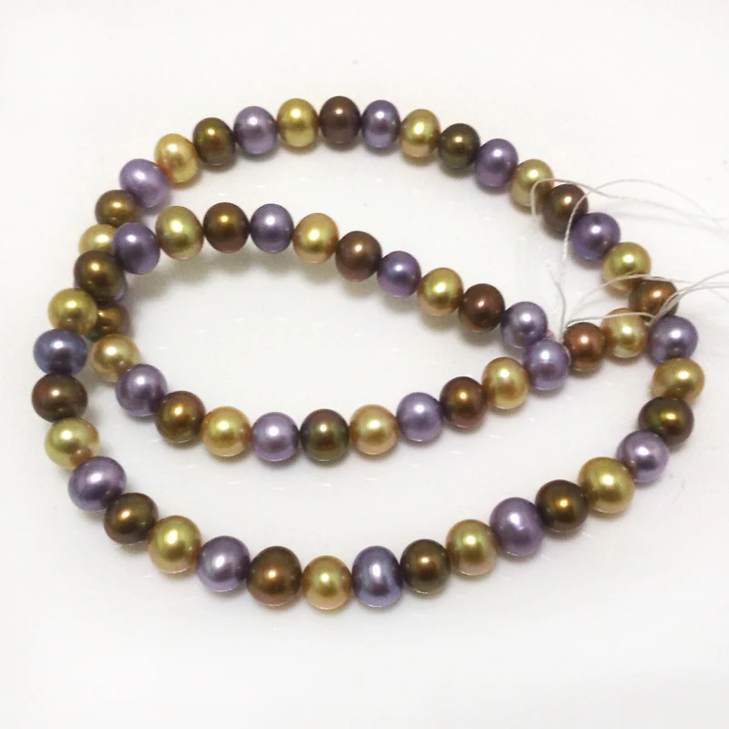 16 inches AA+ 7-8mm High Luster Multicolor Natural Round Pearls Loose Strand