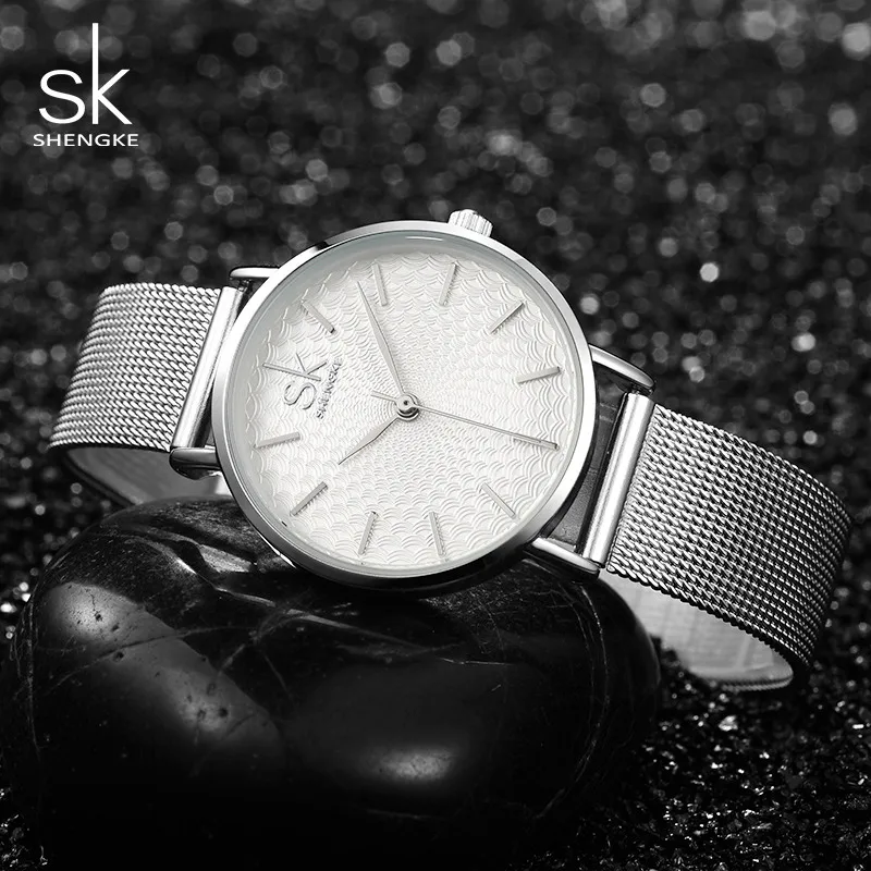 SK Super Slim Sliver Mesh Stainless Steel Watches Women Top Brand Luxury Casual Clock Ladies Wrist Watch Lady Relogio Feminino