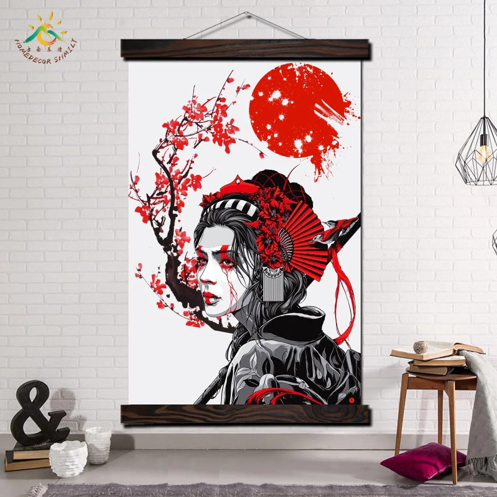 

Geisha Japan Hairstyle Kimono Vintage Posters and Prints Scroll Painting Canvas Art Wall Pictures Frame Painting Home Decoration