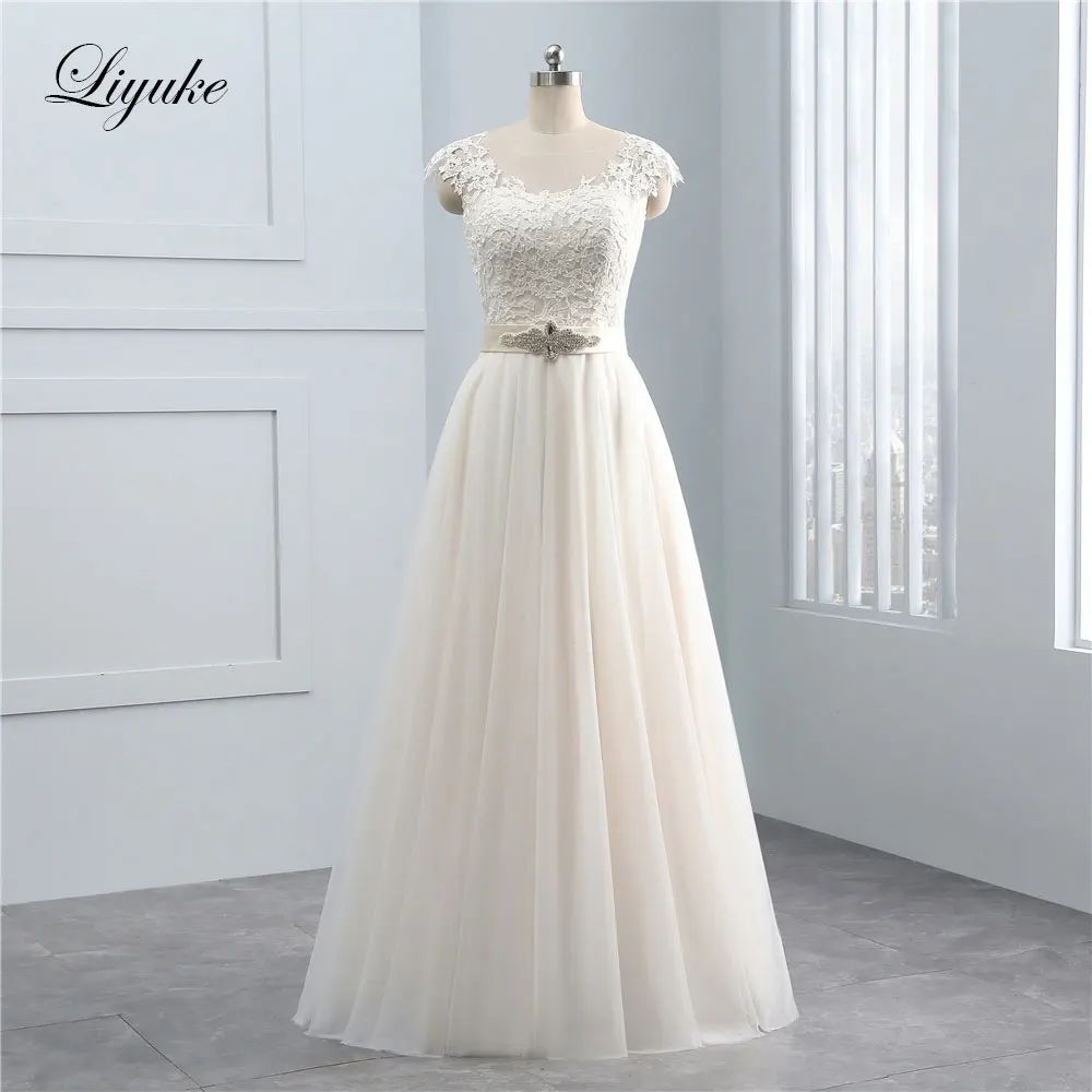 

Simple Style Scoop Neck Appliques A-Line Wedding Dress With Sleeveless Silky Organza Elegant Beading Crystals sash Wedding Gown