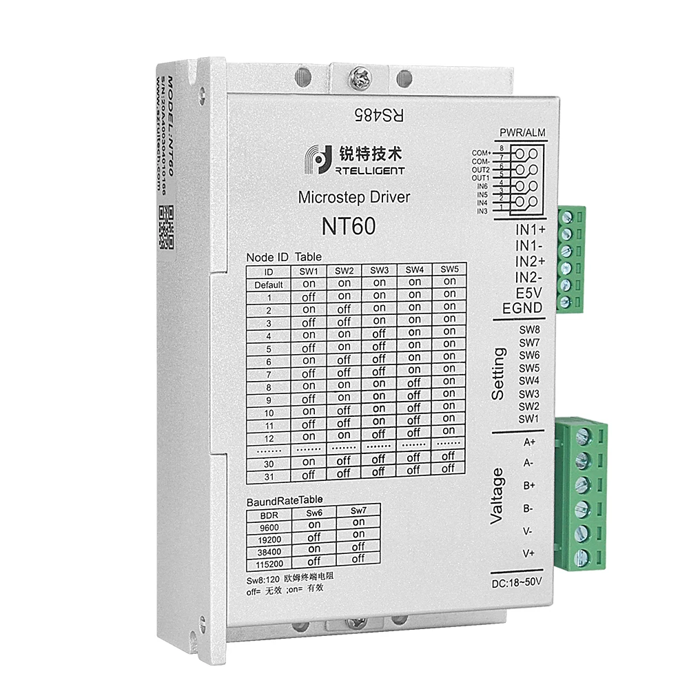 Rtelligent 2 3 phase Nema 23 24 NT60 RS485 Stepper Motor Driver via RS485 Network Modbus RTU for Open Loop and Closed Loop Motor