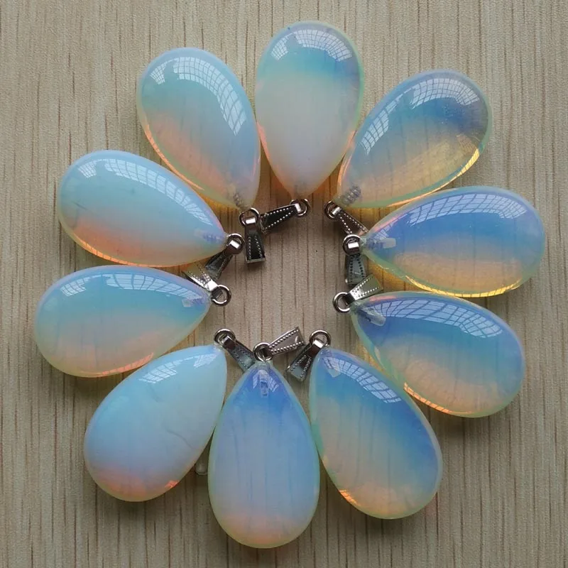 

wholesale 10pcs/lot 2018 fashion good quality opal stone drop shape pendants 25x40mm Charms for making free shipping