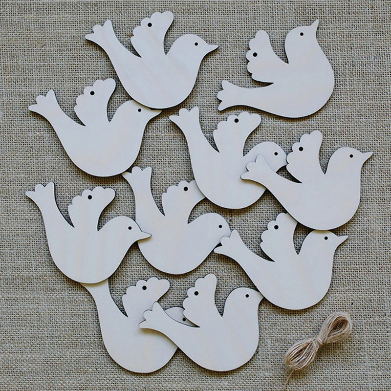 DIY Crafts 10pcs/lot Handicraft Bird Die Cutting Wood Angle DIY Scrapbook Wood Crafts Accessories Christmas Party Decoration