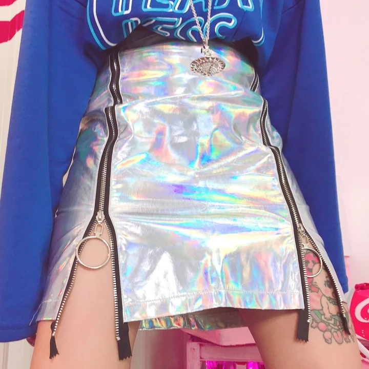 

Ulzzang port care machine laser silver student girl zipper half skirt