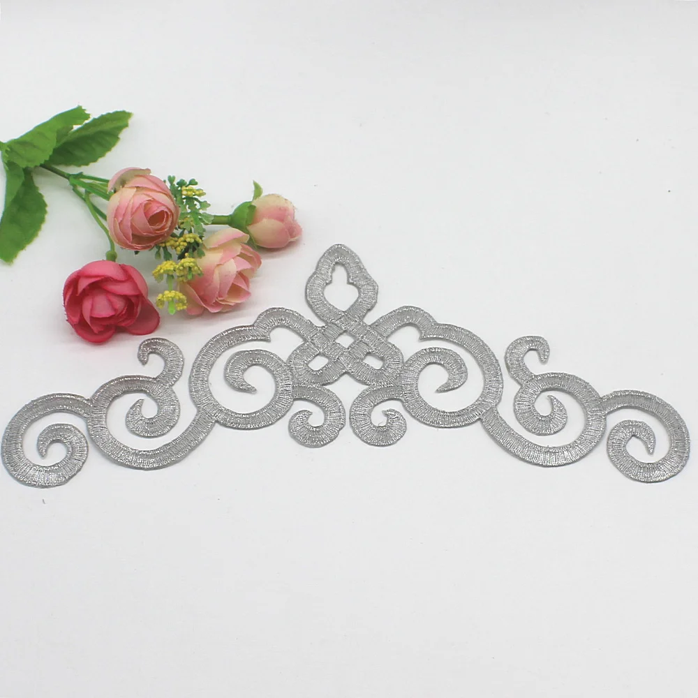10 sztuk naprasowanych naszywek z haftowanymi kwiatami, złote i srebrne aplikacje, złote ozdoby do cosplayu, 24,5 cm * 9 cm — zdjęcie 6