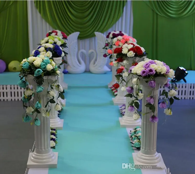 

New Arrival Hollow Roman Column+Artificial Rose Flower Bouquet Sets Road Lead Pillar For Wedding Decoarion Free Shipping