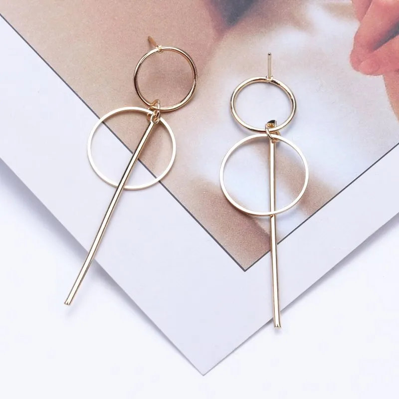 Pendientes de gota de círculo de tamaño colgante de borla larga de oro Simple Punk para mujer, regalos, joyería de oreja, venta al por mayor, nueva