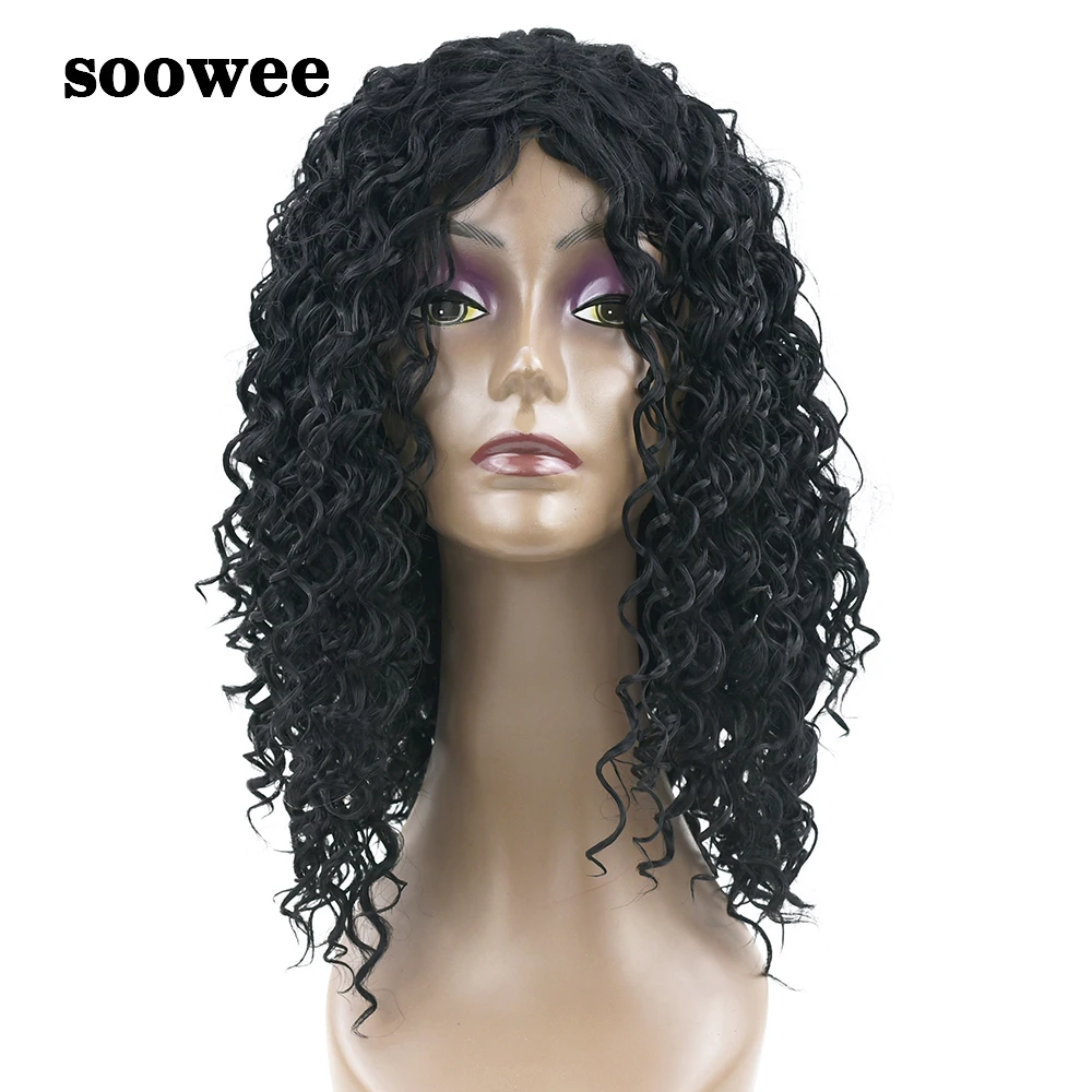 Soowee Medium Deep Curly Synthetic Hair Black Wig Party False Hair Cosplay Wigs for Black Women Hairpiece Hairstyle Wigs-female