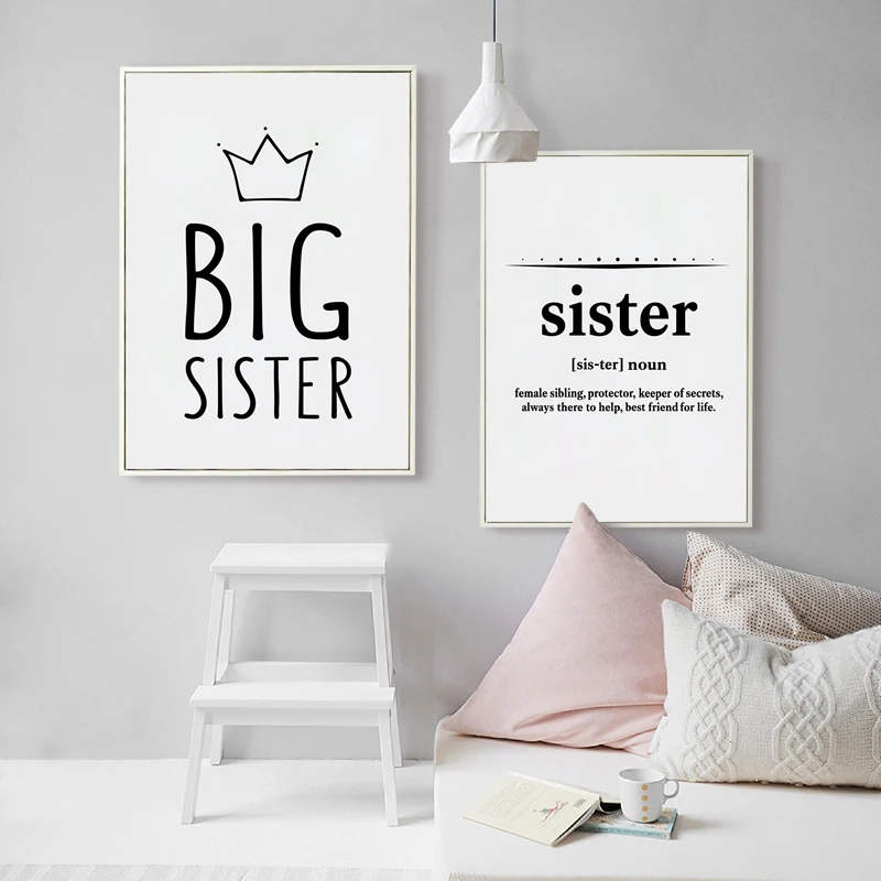 Sister Art Gift Canvas Print And Poster  , Big Sister Quote Typography Canvas Painting Girls Room Wall Art Decoration