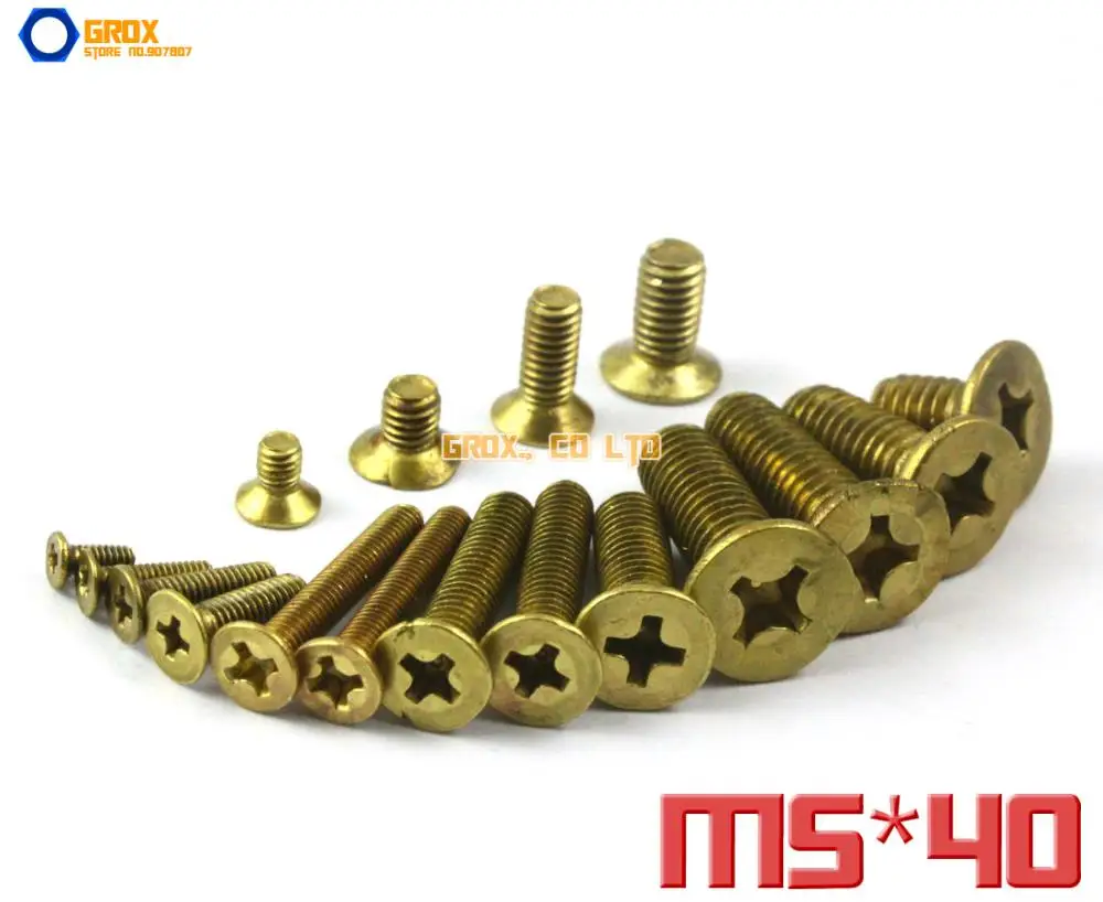 30 Pieces M5 x 40mm Brass Phillips Countersunk Head Machine Screw