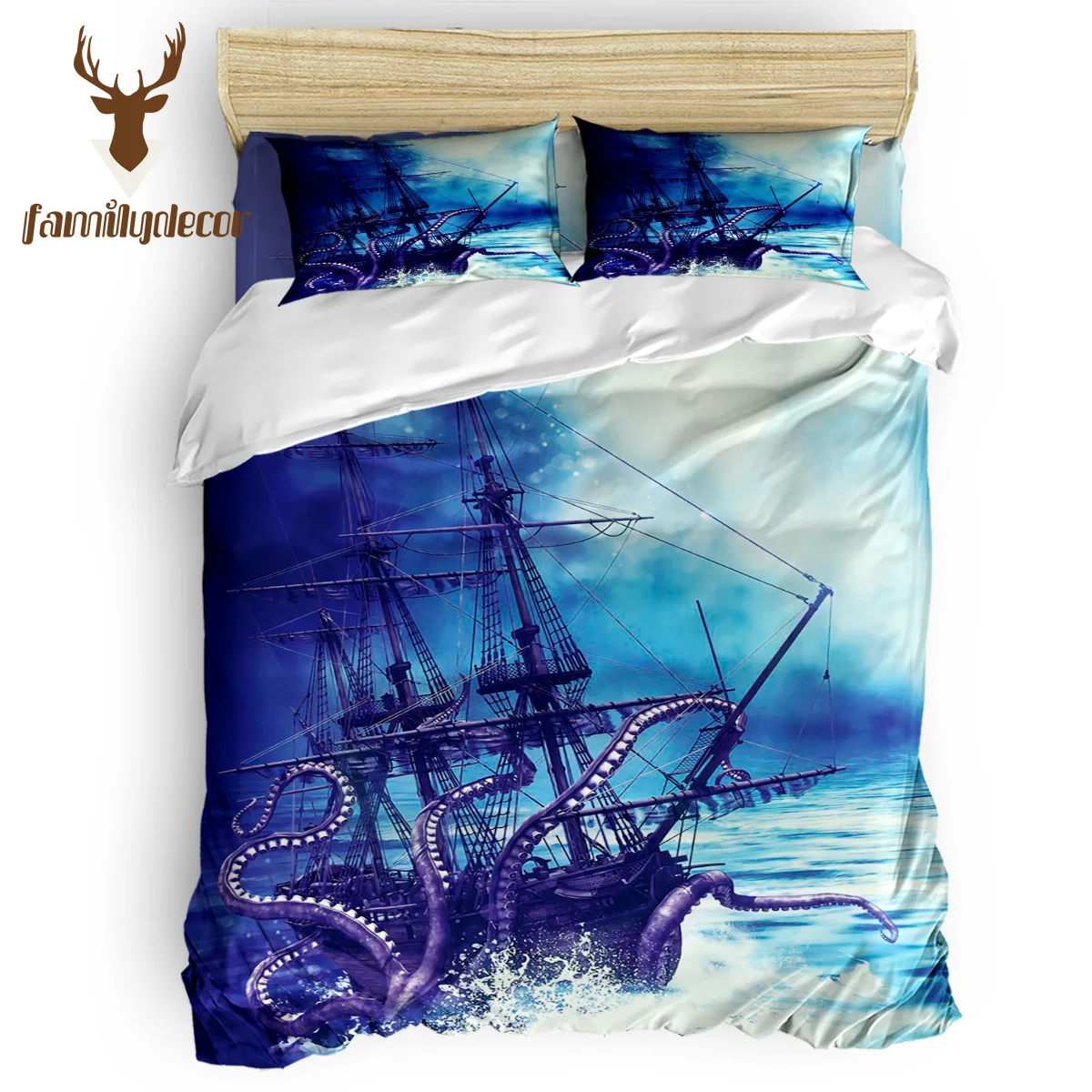 FamilyDecor DHL Free Shipping Boat And Octopus Eve Of All Saint'S Day 4 Piece Bedding Sets Quilt Cover Bedding Machine Washable