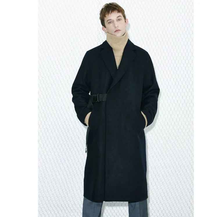 Men's woollen overcoat for autumn winter 2018 double-breasted simple black.       S-6XL!!