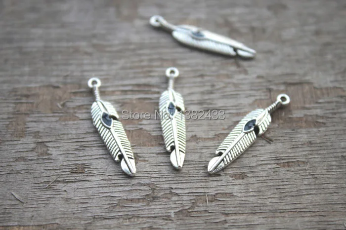 25pcs-- Feather charms, AntiqueTibetan silver black  Feather Charm Pendant 27x6mm