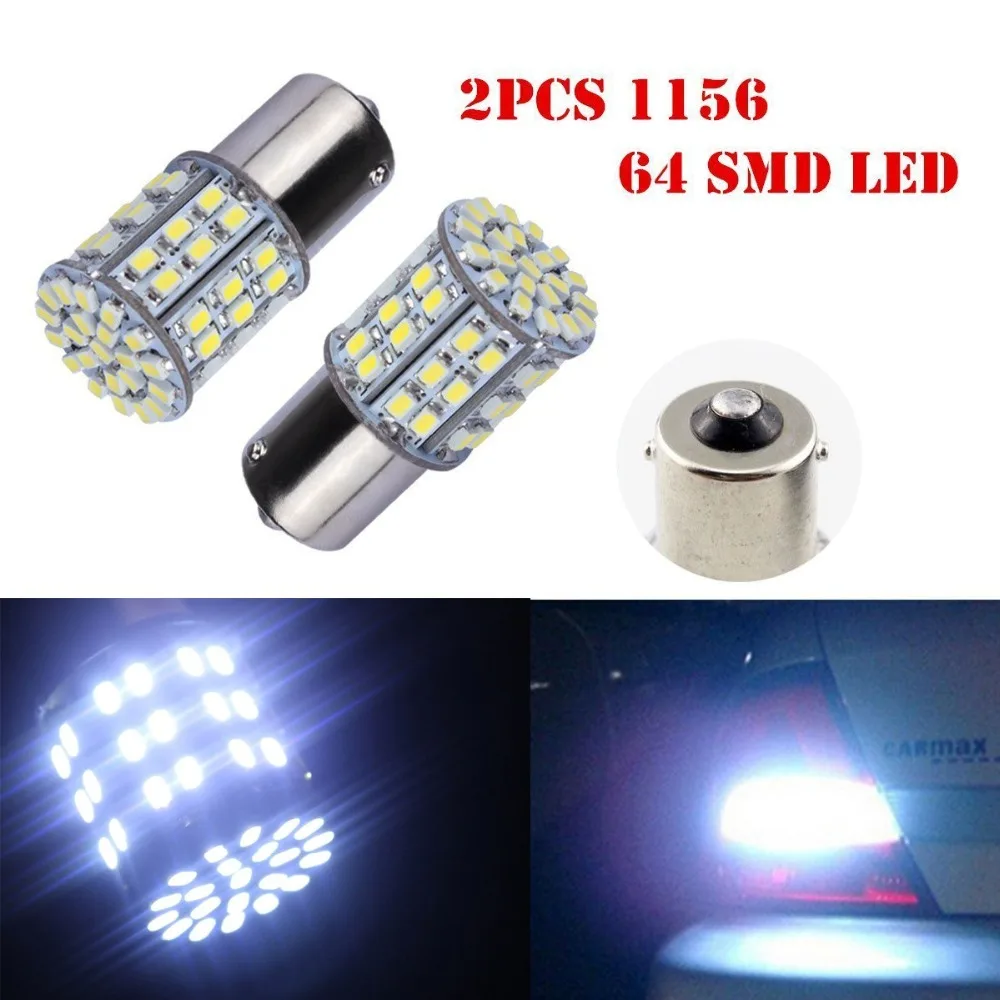 YSY 2PCS 1156 1157 64 SMD 1206 LED Pure White Car Auto Tail Turn Brake Backup Reverse Parking Lights Bulb Lamp 12V White