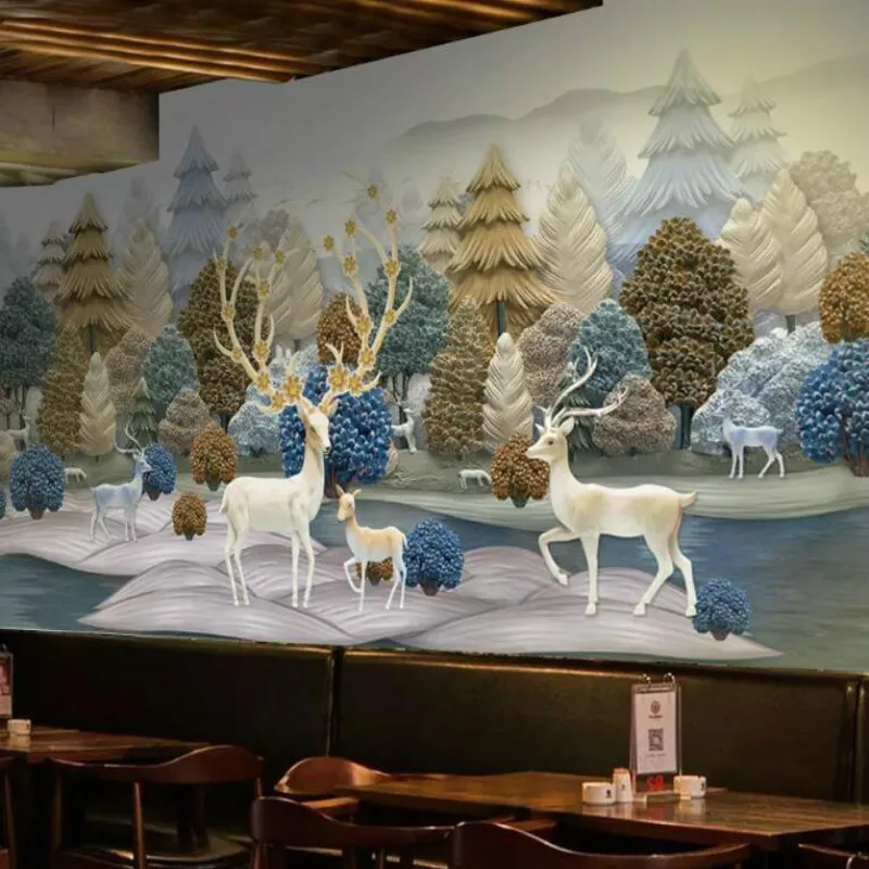 

3D Stereo Vintage Forest Elk Animal wallpaper forHotel clubhouse wall modern wallpaper Background Painting mural silk paper