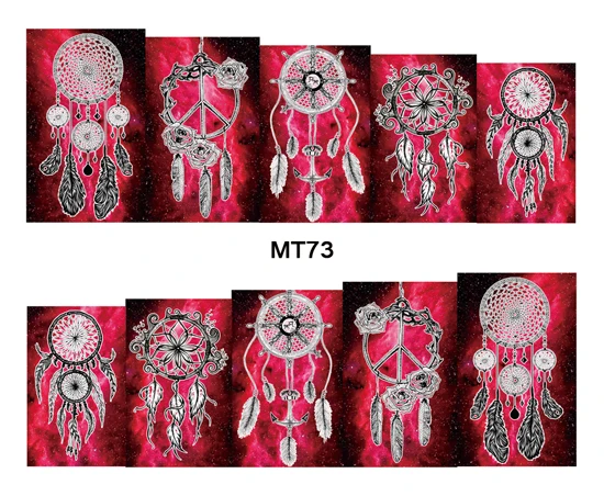 Индийский красный Ловец снов для ногтей MT73 с полным покрытием, водная наклейка для ногтевого дизайна, наклейка для ногтевого дизайна, тату, Типсы, «сделай сам», инструмент для ногтей