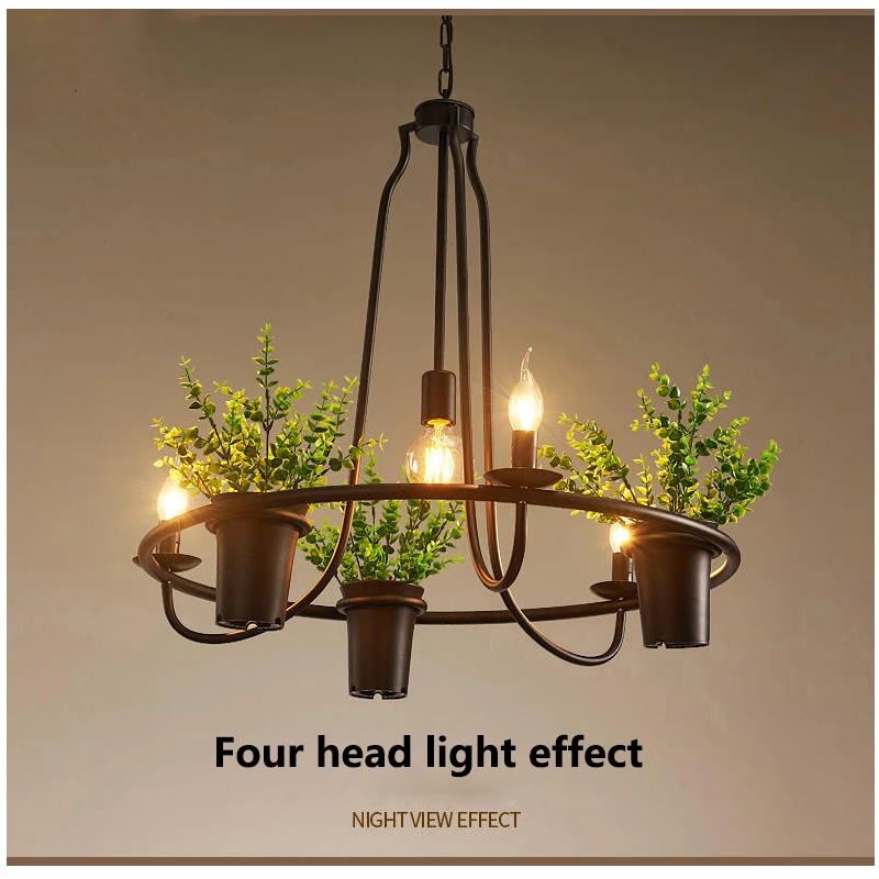 Vintage lamp Plant Flowerpot 4/7 Head Iron Pendant Lamp Art E14 Light Creative Restaurant Cafe Bar Personalized Pendant Lamp