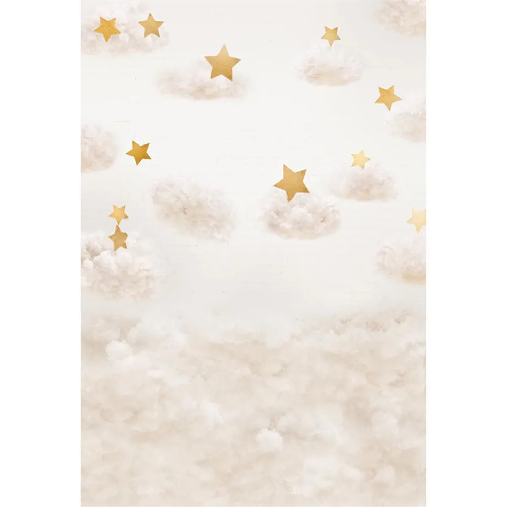 

Dreamy Cloud Backdrop Photography Printed Gold Stars White Brick Wall Newborn Baby Props Kids Children Photo Studio Backgrounds