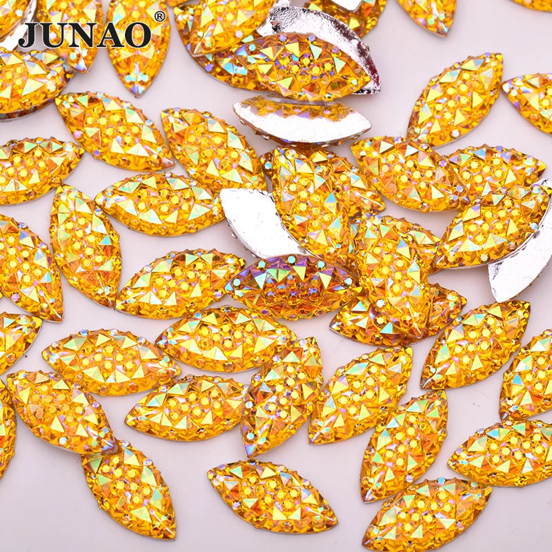 JUNAO Wholesale 2000pcs 7*15mm Silver Flatback Resin Rhinestone Bulk Packing Horse Eye Crystal Stones Non Hotfix Strass