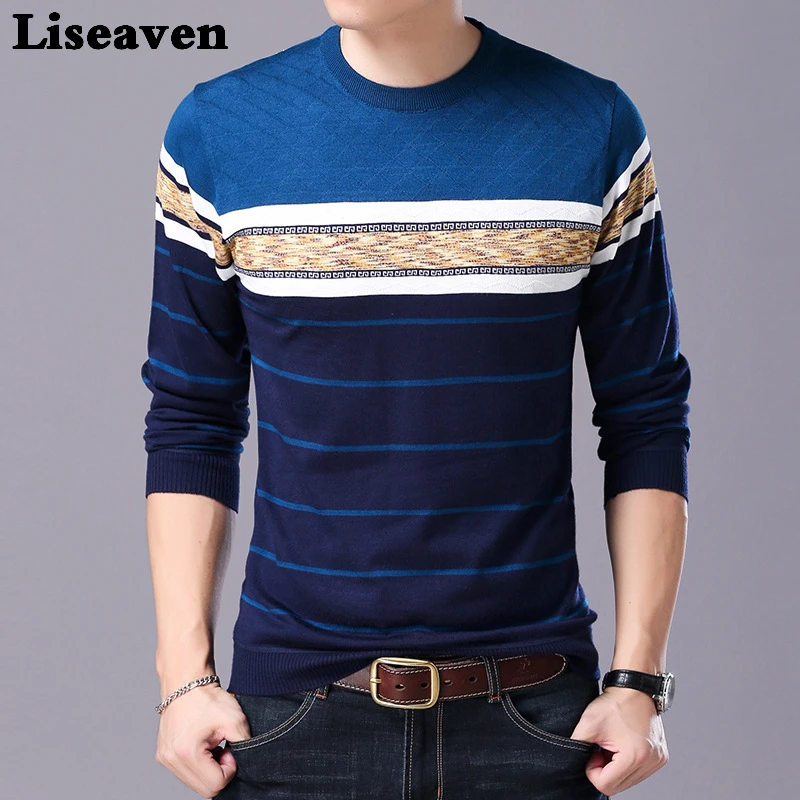 Liseaven Men Sweater O-Neck Casual Striped Sweaters Autumn Winter Brand Mens Pullovers