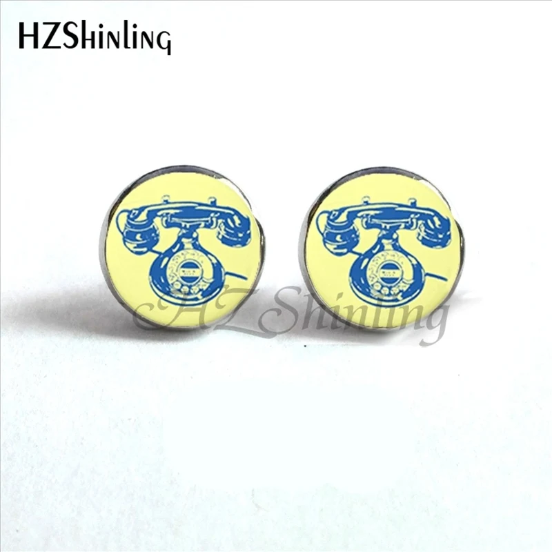 ED-0013 New Fashion Vintage Telephone Stud Earring Handmade Glass Dome Retro Telephone Dial Classic Jewelry Round Earrings HZ4