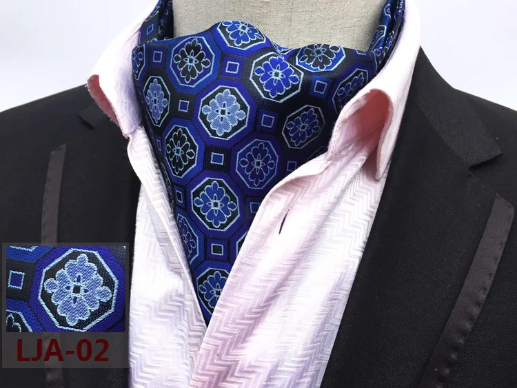 Ricnais New Quality Men\'s Ascot Neck tie Vintage Paisley Floral Jacquard Silk Necktie Cravat Tie Scrunch Self British style