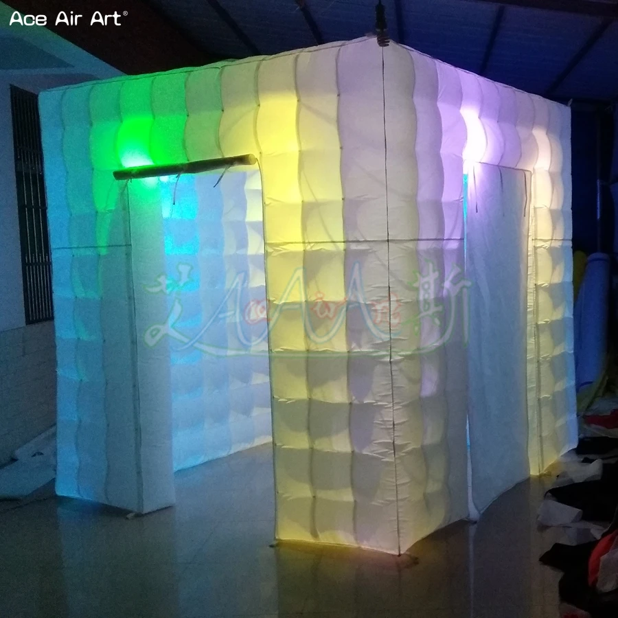 

2.4m Rainbow Led Cube Inflatable Photo Booth Backdrop Wedding Party Photo Canopy with 2 Fordable Door