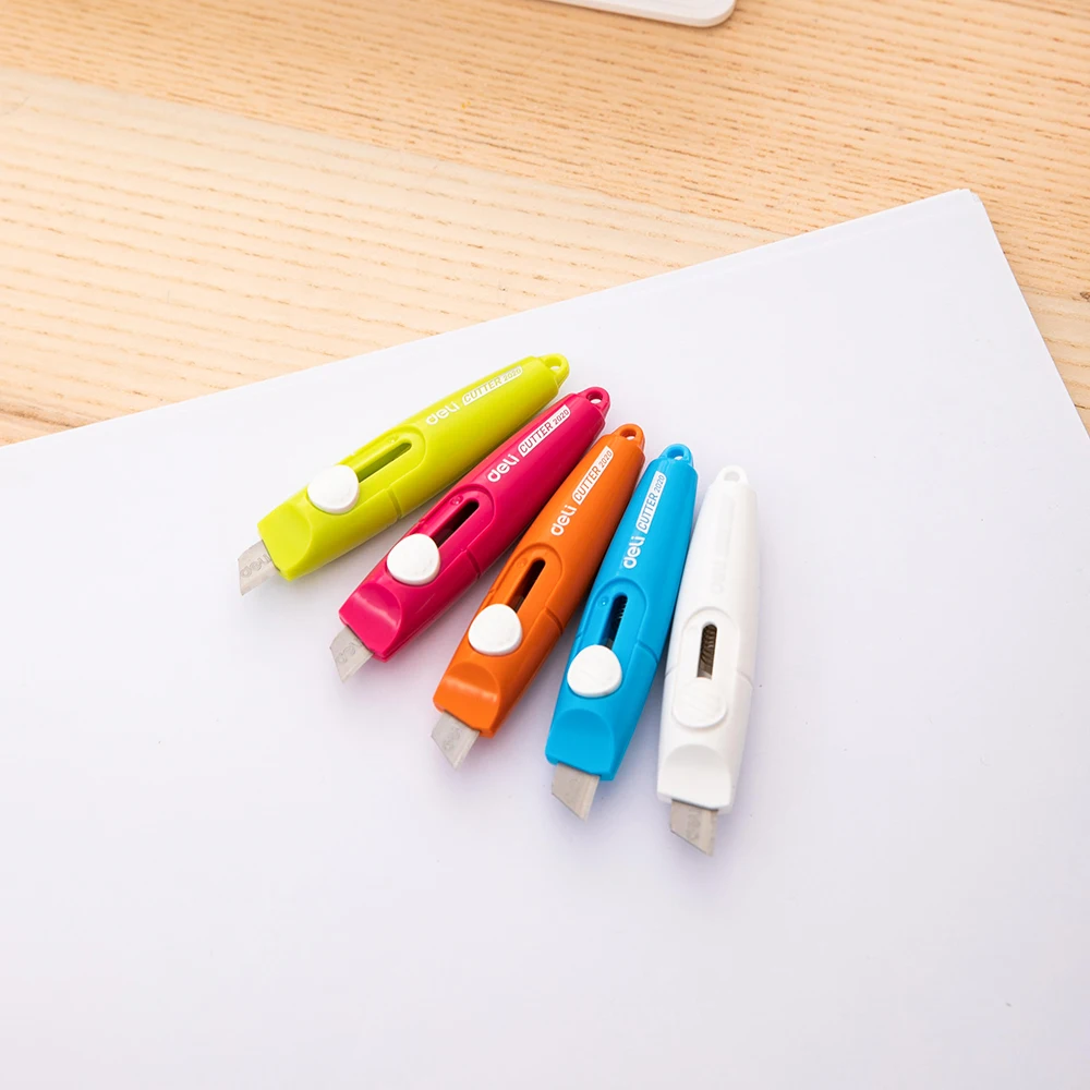 DELI-Mini cortador de papel portátil, cuchillo de corte de utilidad de Color caramelo, papelería