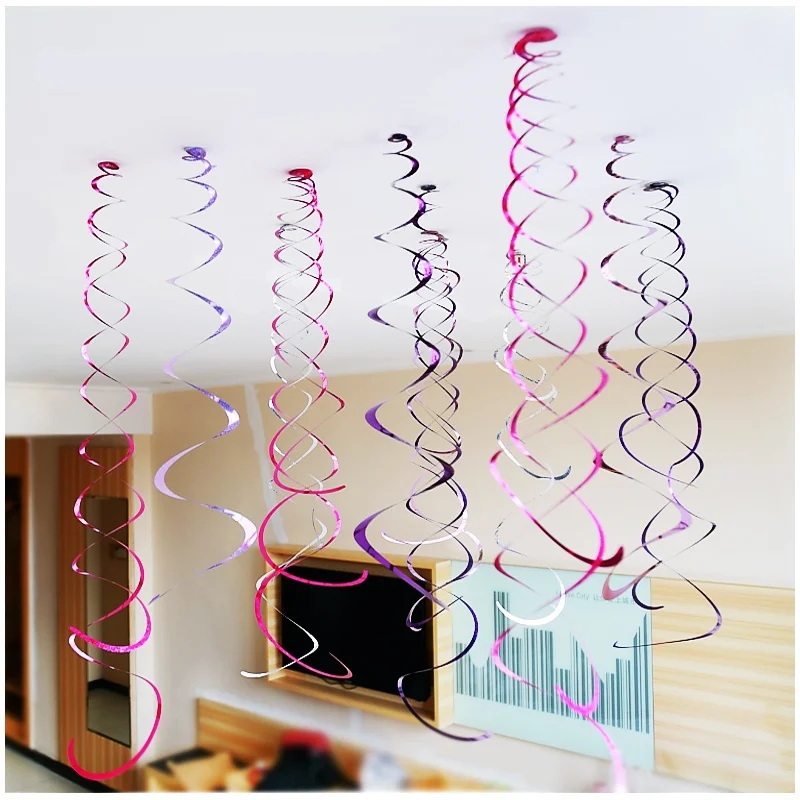 6Pcs Happy Birthday DIY Decorative Metallic Ceiling Hanging Swirl for Baby Shower Wedding Halloween Birthday Party Decoration