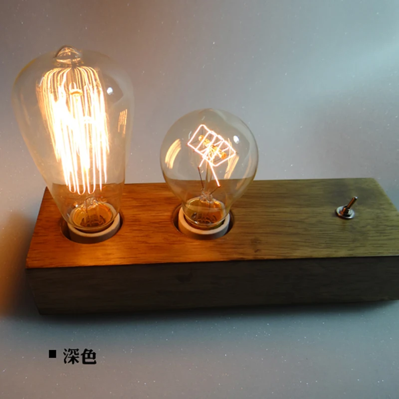 

Wood creative personality study Table Lamp Nordic modern Edison Bulb Reminisced bedroom bed square wooden For Living Room