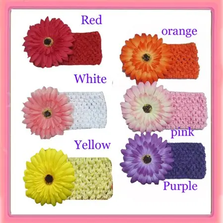 

Hot sell!24pcs/lot daisy flower with crochet headband waffle headbands