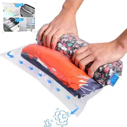 12Pcs Clothes Compression Storage Bags Hand Rolling Vacuum Transparent Clothing Packing Bag Space Saving Bag for Home Travel