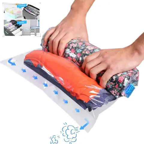 투명 의류 압축 보관 가방, 핸드 롤링, 진공 의류 포장 가방, 공간 절약, 가정 여행용, 12 개