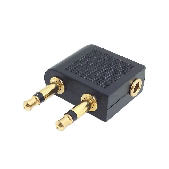 Adaptor colokan 3.5mm 2 buah, Adaptor konverter Headphone Audio soket Jack pesawat, Adaptor Headset Earphone perjalanan penerbangan