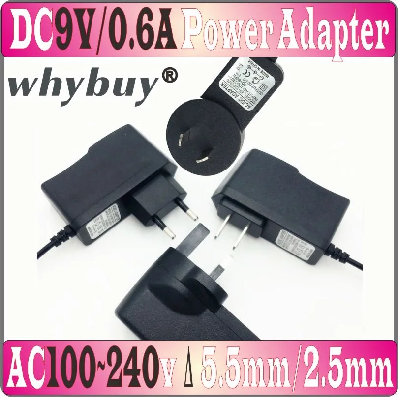 EU/US/AU/UK AC Power Adapter Charger 100V-240V AC to DC 9v0.6a Adapter Output 9V 0.6A 600mA, DC Connector 5.5mm*2.5mm Prom-