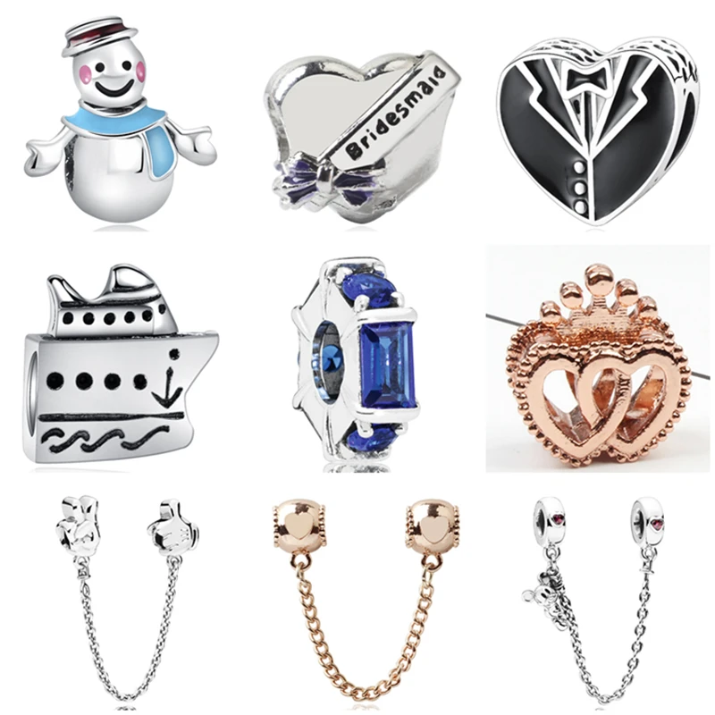 Btuamb European Snowman Love Heart Crown House Dog Enamel Pendant Beads Fit Brand Original DIY Bangle for Women Making Jewelry