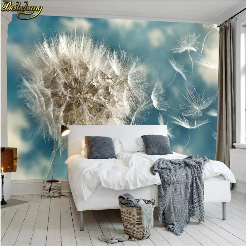 beibehang Custom wallpaper light blue pure beautiful dandelion Nordic minimalist TV background wall papel de parede 3d wallpaper image 2