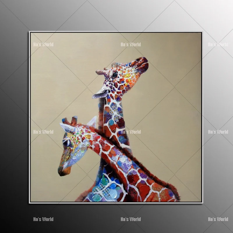 

High Skills Artist Hand-painted Funny Animal Giraffe Oil Painting on Canvas Modern Giraffe Decorative Painting for Friend Gift