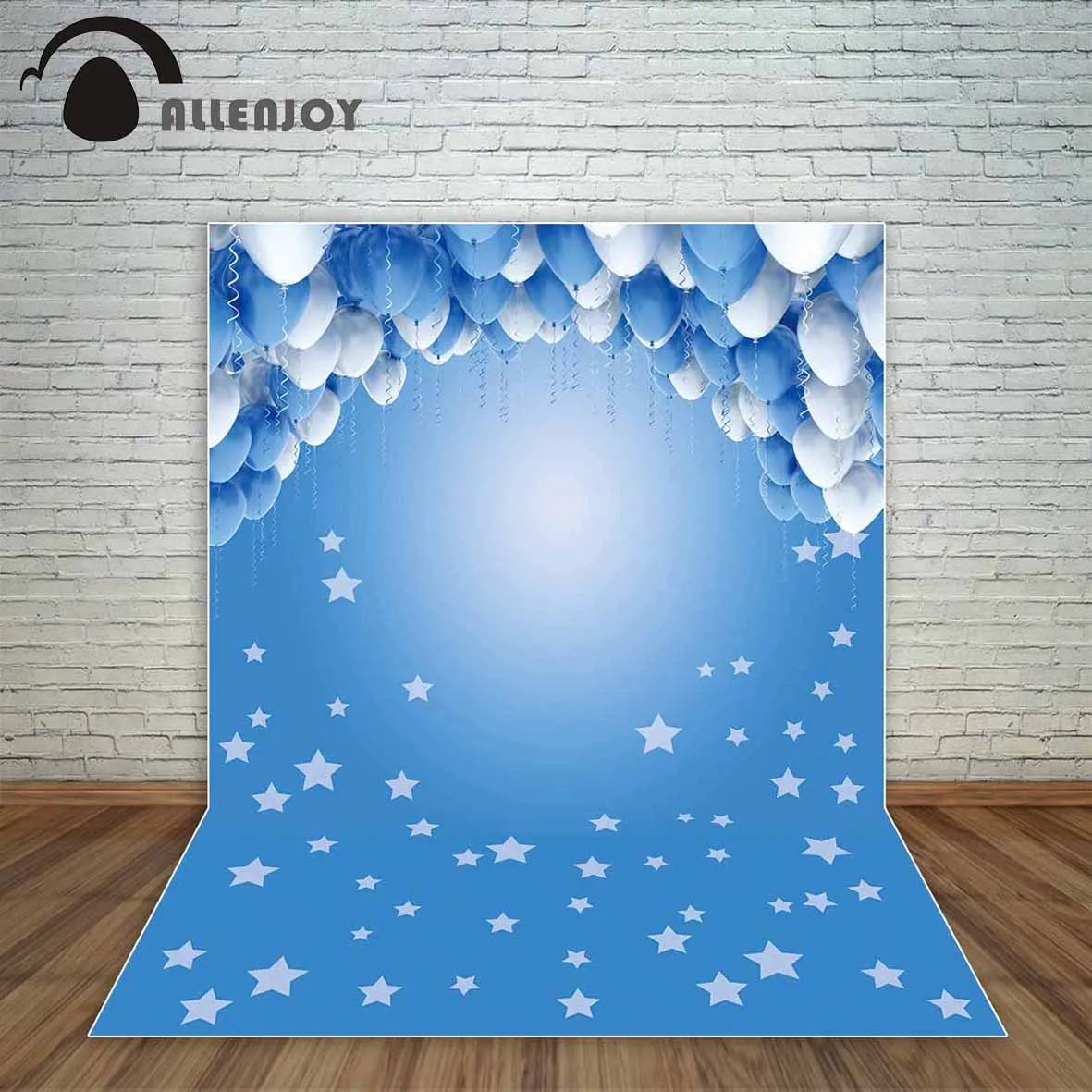 

Allenjoy background portrait door blue white balloon little stars gradient cool colors wedding celebration studio props backdrop