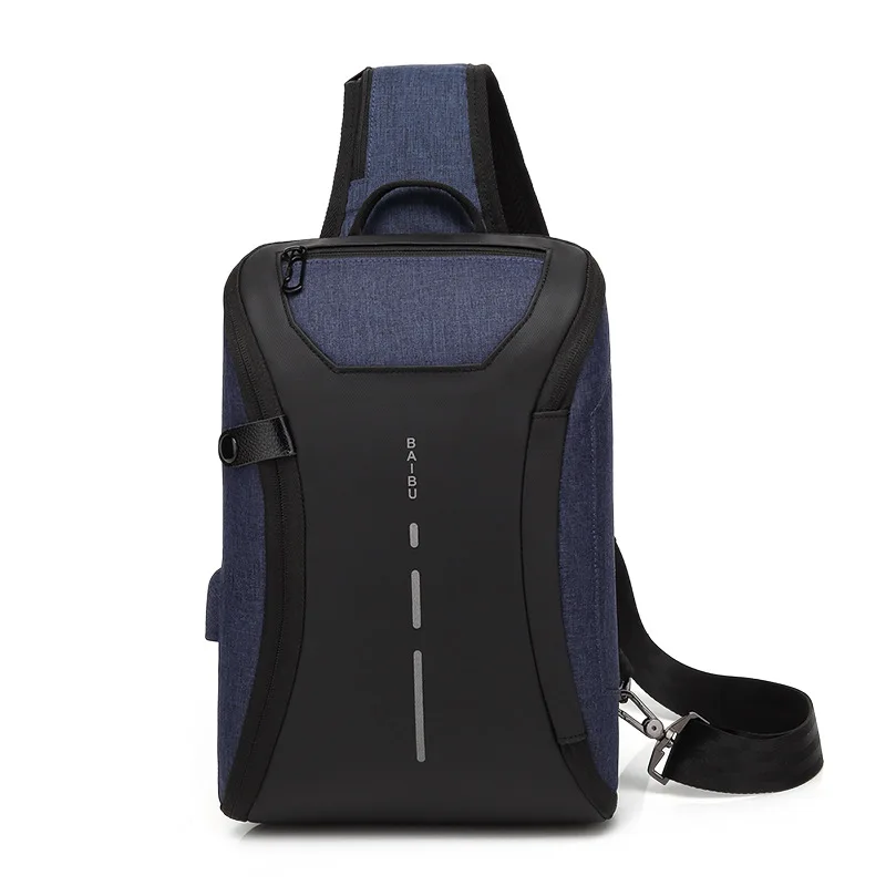 BAIBU Multifunction Crossbody Bags Men USB Charging Chest Pack Short Trip Messengers Chest Bag Water Repellent Shoulder Bag Male