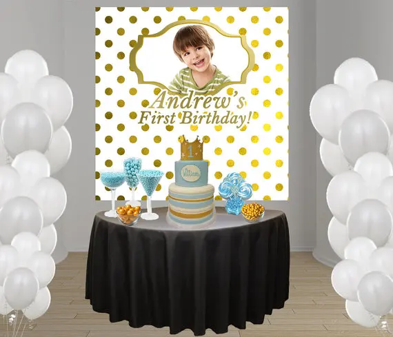 Fondos de fiesta de lunares dorados personalizados Fondo de estudio de fotografía de cumpleaños con impresión por ordenador de alta calidad