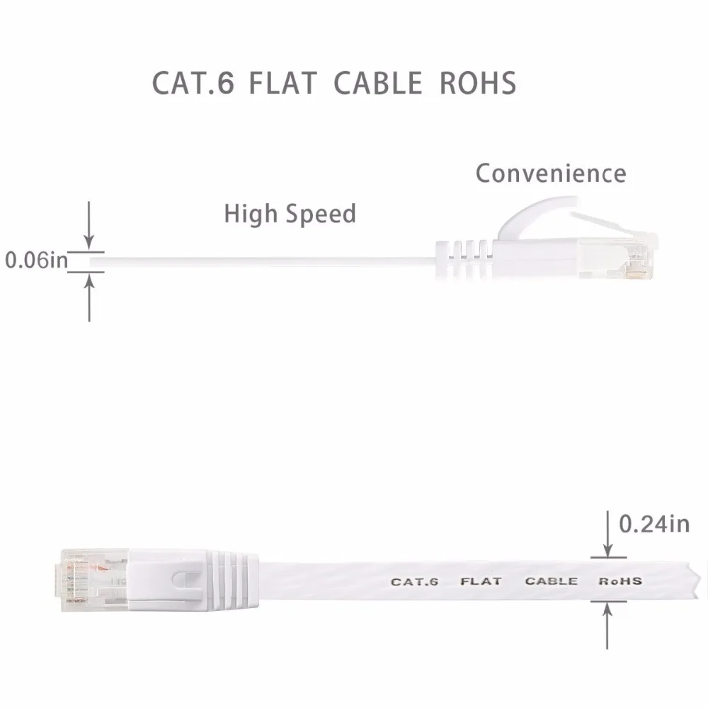 1M 3FT  Pure copper wire CAT6 Flat UTP Ethernet Network Cable RJ45 Patch LAN cable black white color