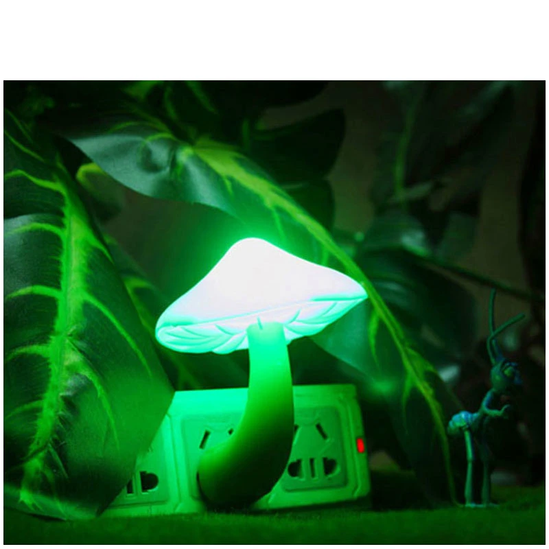 2PCS LED Mushroom Night Light US/EU Plug Sensor Control Yellow/Blue/Green/Red/Colorful Lighting Christmas/Valentine Gift