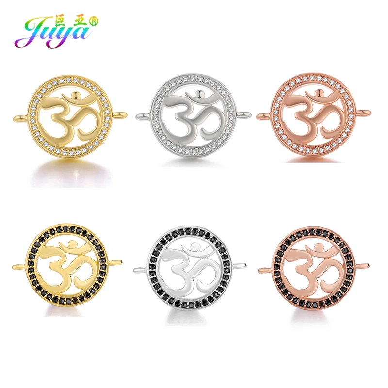 Juya 1 2Pcs/Lot Handmade Hinduism OM Yin Yang Taichi Round Connectors Accessories For DIY Women Men Charms Jewelry Making