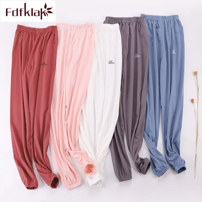 Fdfklak-pantalon de pyjama en coton pour femme, vêtement pour le salon, vêtement pour la maison, grande taille, printemps automne