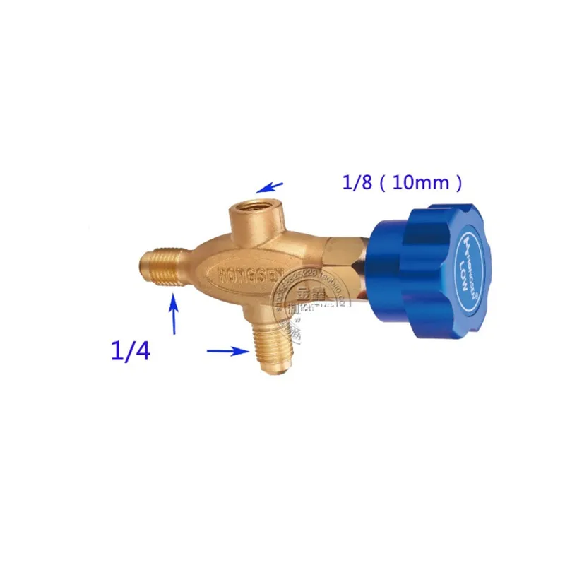 Refrigerant three-way valve, testing valve HS-466N Inch Air Conditioning Refrigerant Pressure Gauge Tool Valve