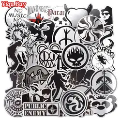 50 Pcs Rock Music Punk  Metallic Personality Black and White Sticker PVC Waterproof Skateboard Guitar TV Car Luggage Stickers