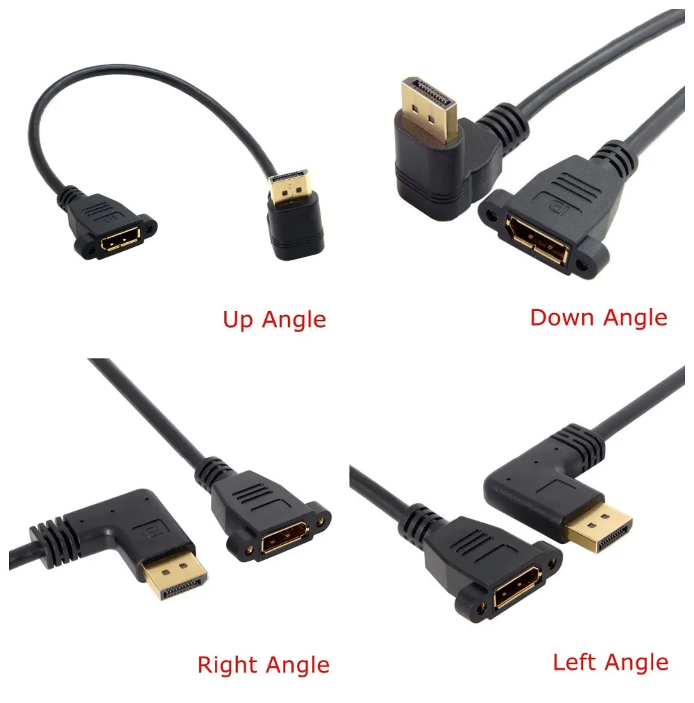 Up & Down & Left & Right angled DisplayPort DP male to DP female with screw holes video Cable Display Port 2560*1600 for desktop