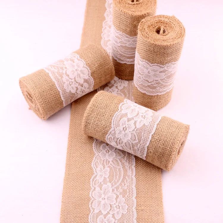 15*240cm Vintage Brulap Lace Jute Chair Sash Bow For Wedding Chair Cover Banquet Centerpiece Party Decoration Chair Bow